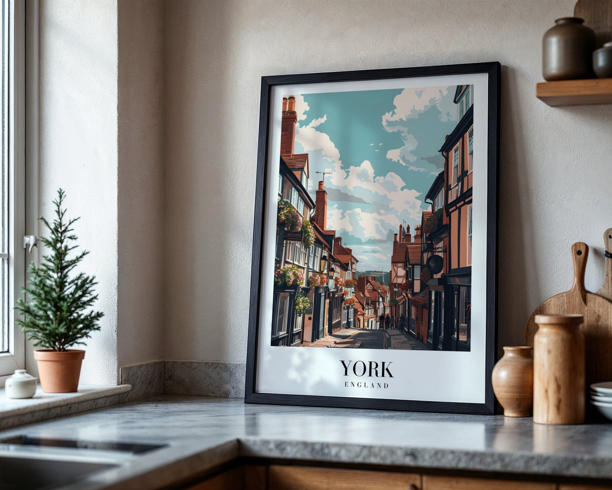 York England Historic Street Scene Framed Wall Art – Framed Wall Art Poster - Image 4
