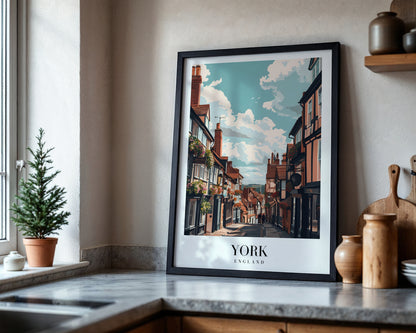 York England Historic Street Scene Framed Wall Art – Framed Wall Art Poster - Image 4