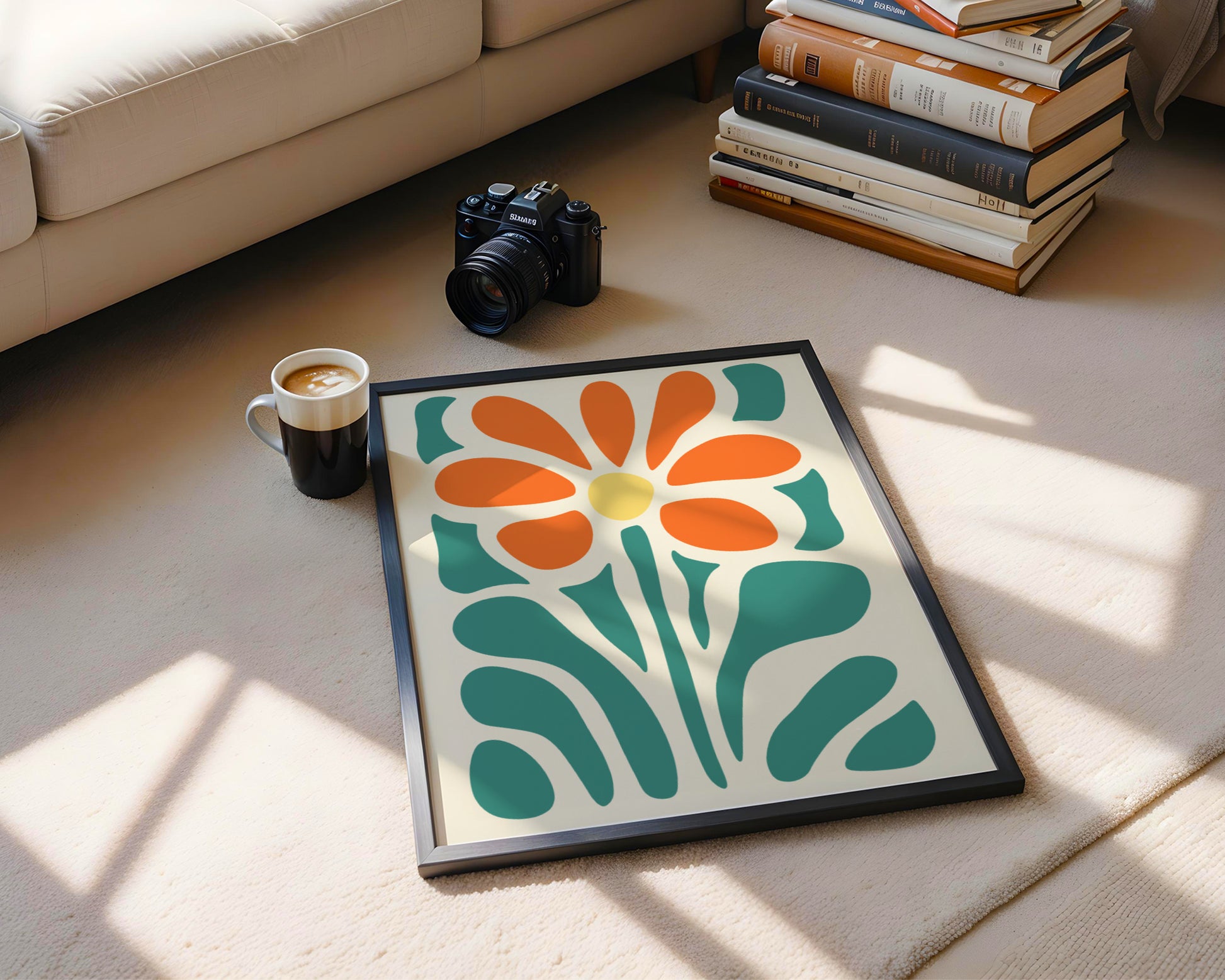 Orange Teal Abstract Flower Framed Poster – Framed Wall Art Poster - Image 4