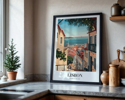 Lisbon Portugal Cityscape Framed Travel Poster – Framed Wall Art Poster - Image 4