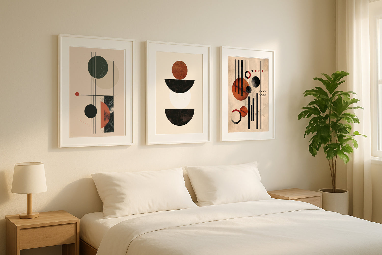 Modern Geometric Abstract Circles Framed Poster Set – Framed Wall Art Poster - Image 1