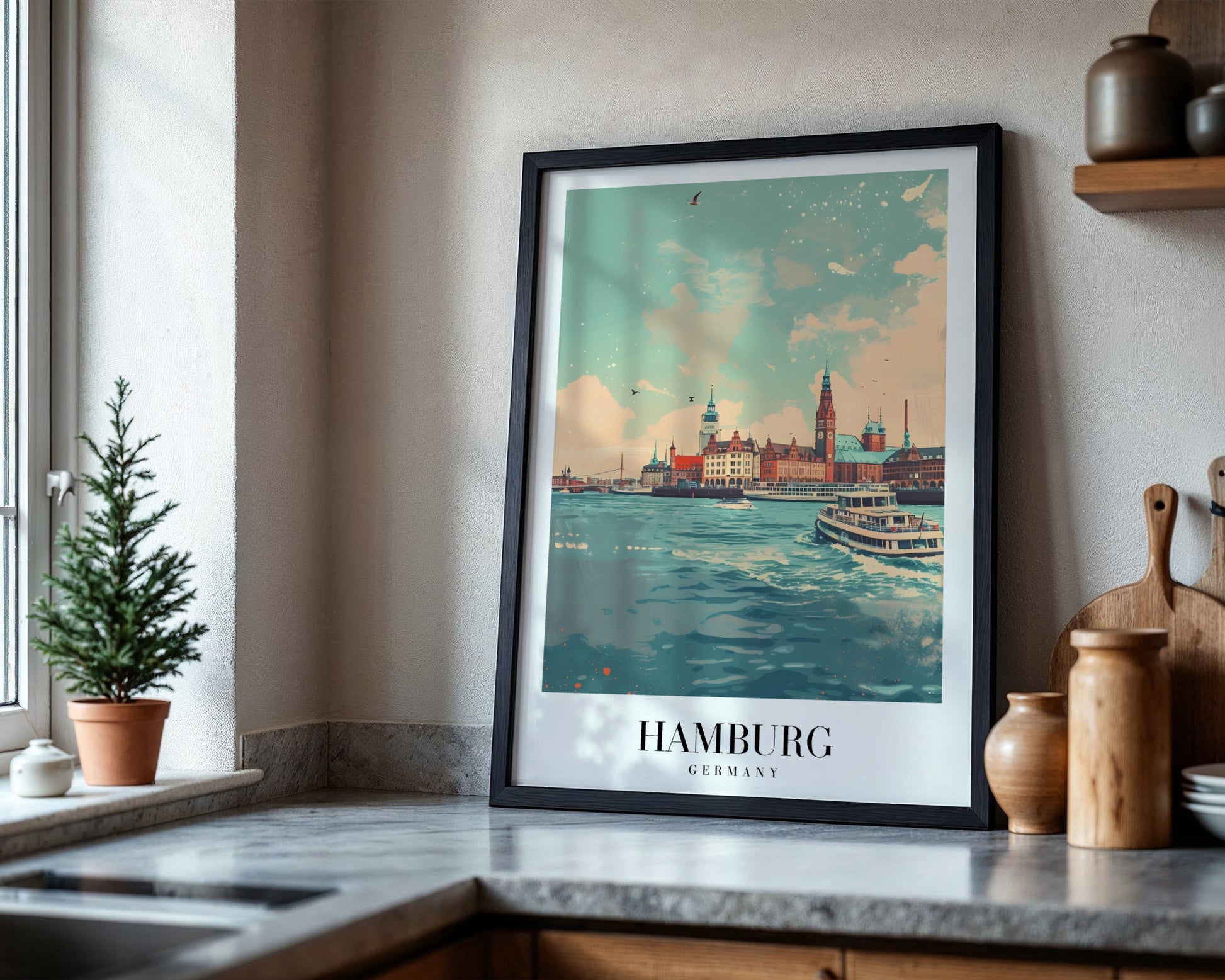 Hamburg Germany Waterfront Cityscape Framed Wall Art – Framed Wall Art Poster - Image 4
