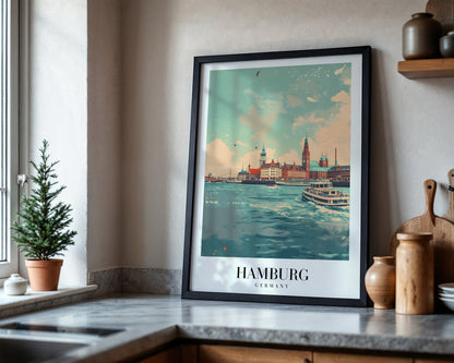 Hamburg Germany Waterfront Cityscape Framed Wall Art – Framed Wall Art Poster - Image 4