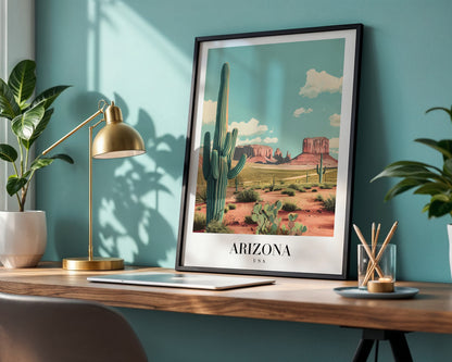 Arizona Saguaro Desert Landscape Framed Poster – Framed Wall Art Poster - Image 1