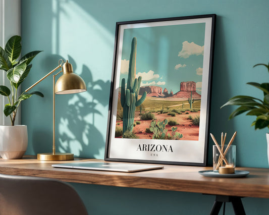 Arizona Saguaro Desert Landscape Framed Poster – Framed Wall Art Poster - Image 1