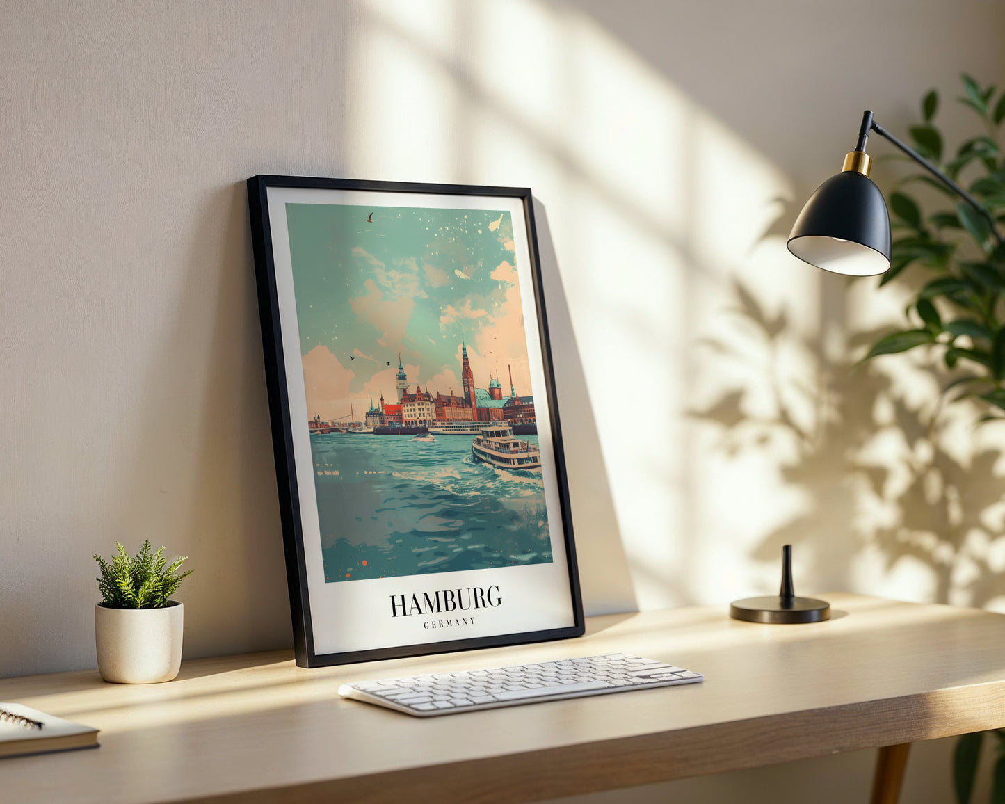 Hamburg Germany Waterfront Cityscape Framed Wall Art – Framed Wall Art Poster - Image 3