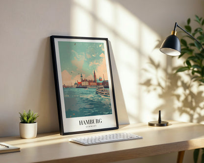 Hamburg Germany Waterfront Cityscape Framed Wall Art – Framed Wall Art Poster - Image 3