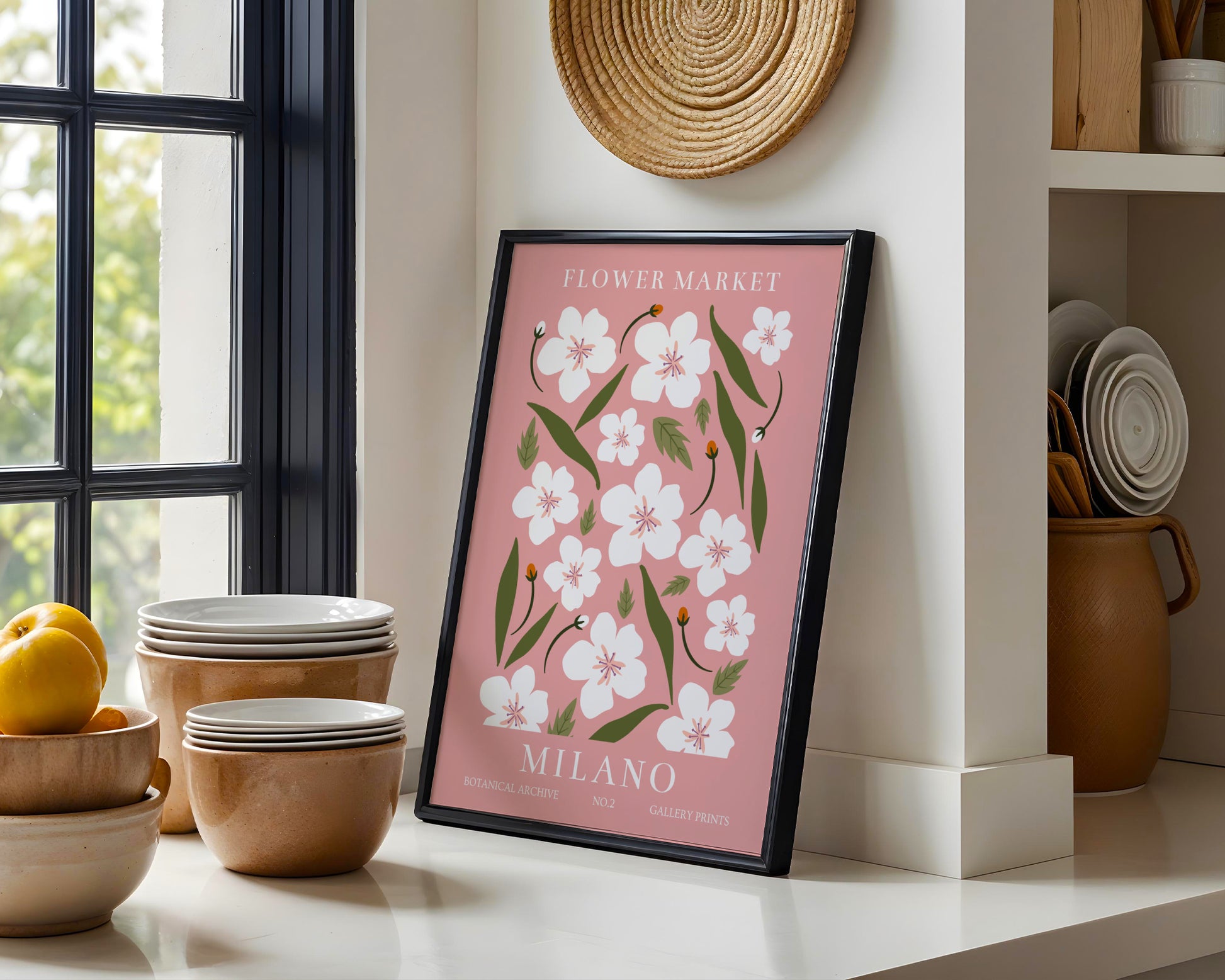 Milano Flower Market White Floral Framed Poster – Framed Wall Art Poster - Image 3