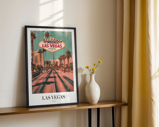 Las Vegas Welcome Sign Vintage Travel Framed Poster – Framed Wall Art Poster - Image 2