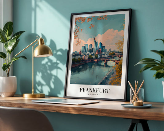 Frankfurt Germany Modern Cityscape Framed Poster – Framed Wall Art Poster - Image 1