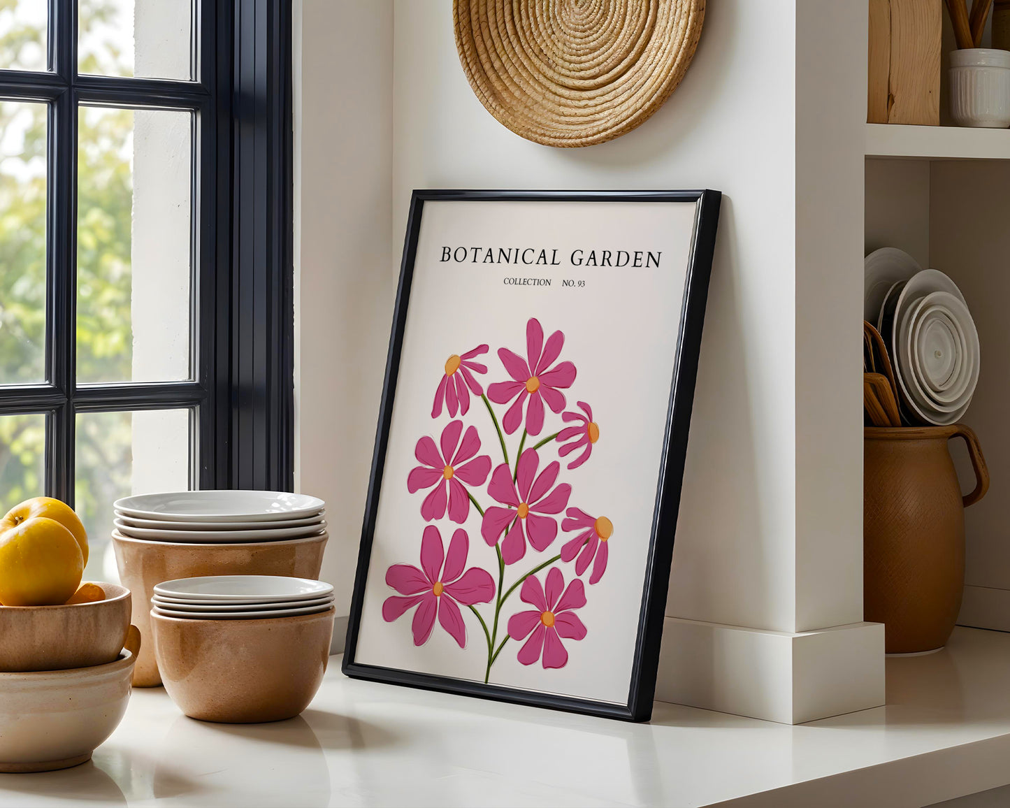 Botanical Garden Pink Cosmos Flowers Framed Poster – Framed Wall Art Poster - Image 1