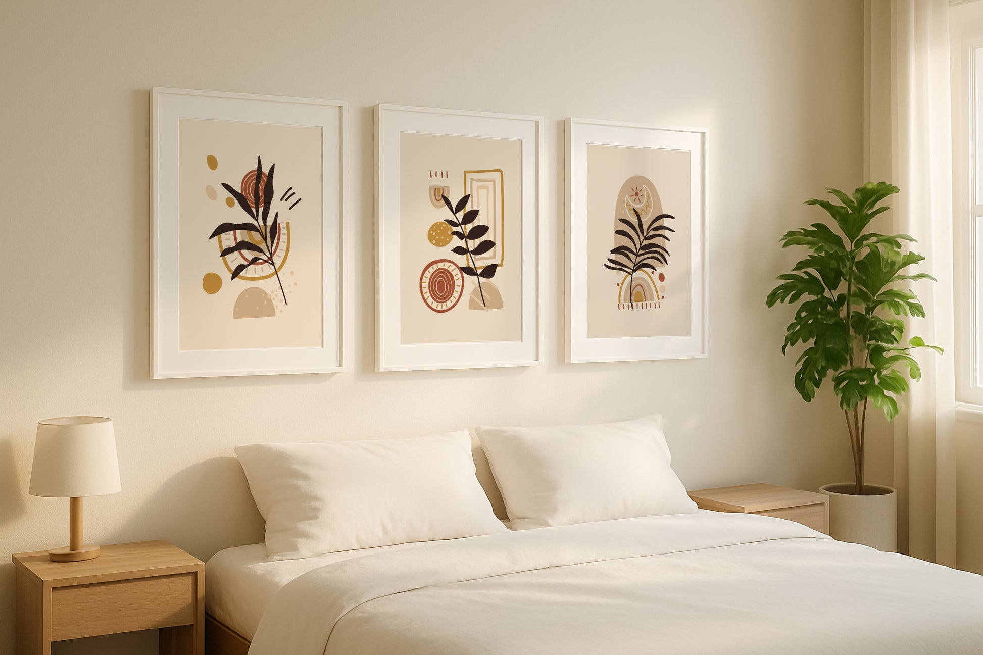 Boho Abstract Botanical Framed Poster Set – Framed Wall Art Poster - Image 1