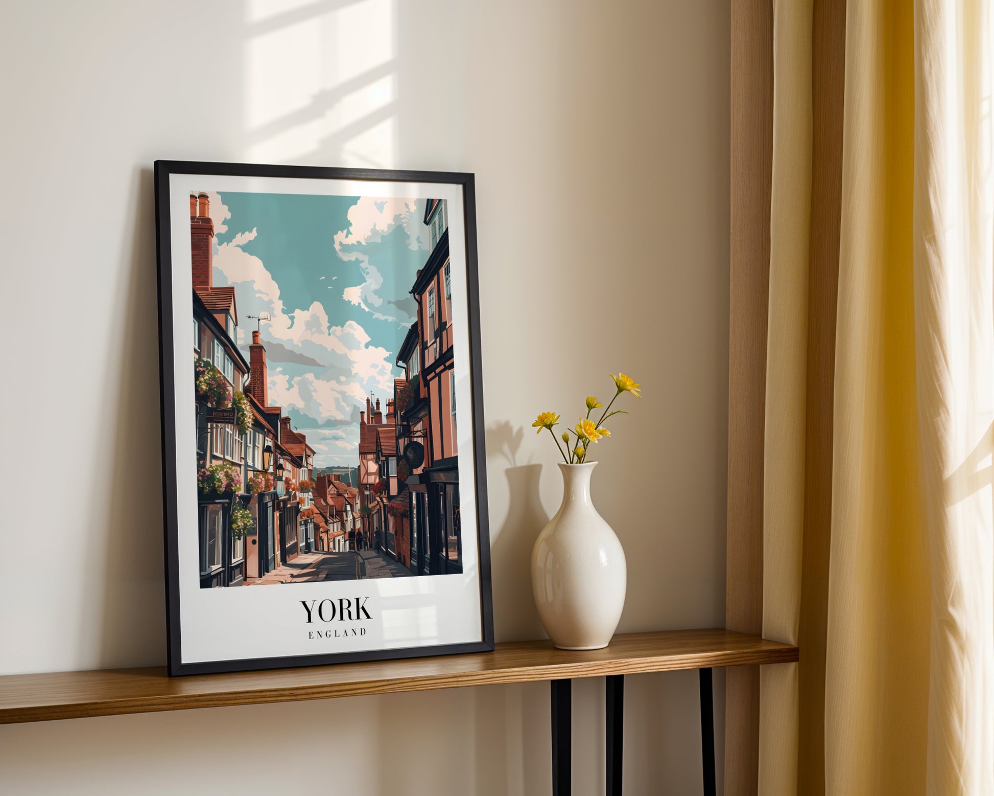 York England Historic Street Scene Framed Wall Art – Framed Wall Art Poster - Image 2