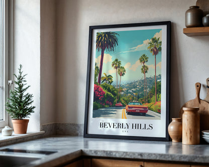 Beverly Hills Classic Car Scenic Framed Poster – Framed Wall Art Poster - Image 4
