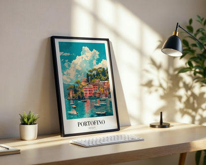 Portofino Italy Coastal Town Framed Travel Poster – Framed Wall Art Poster - Image 3