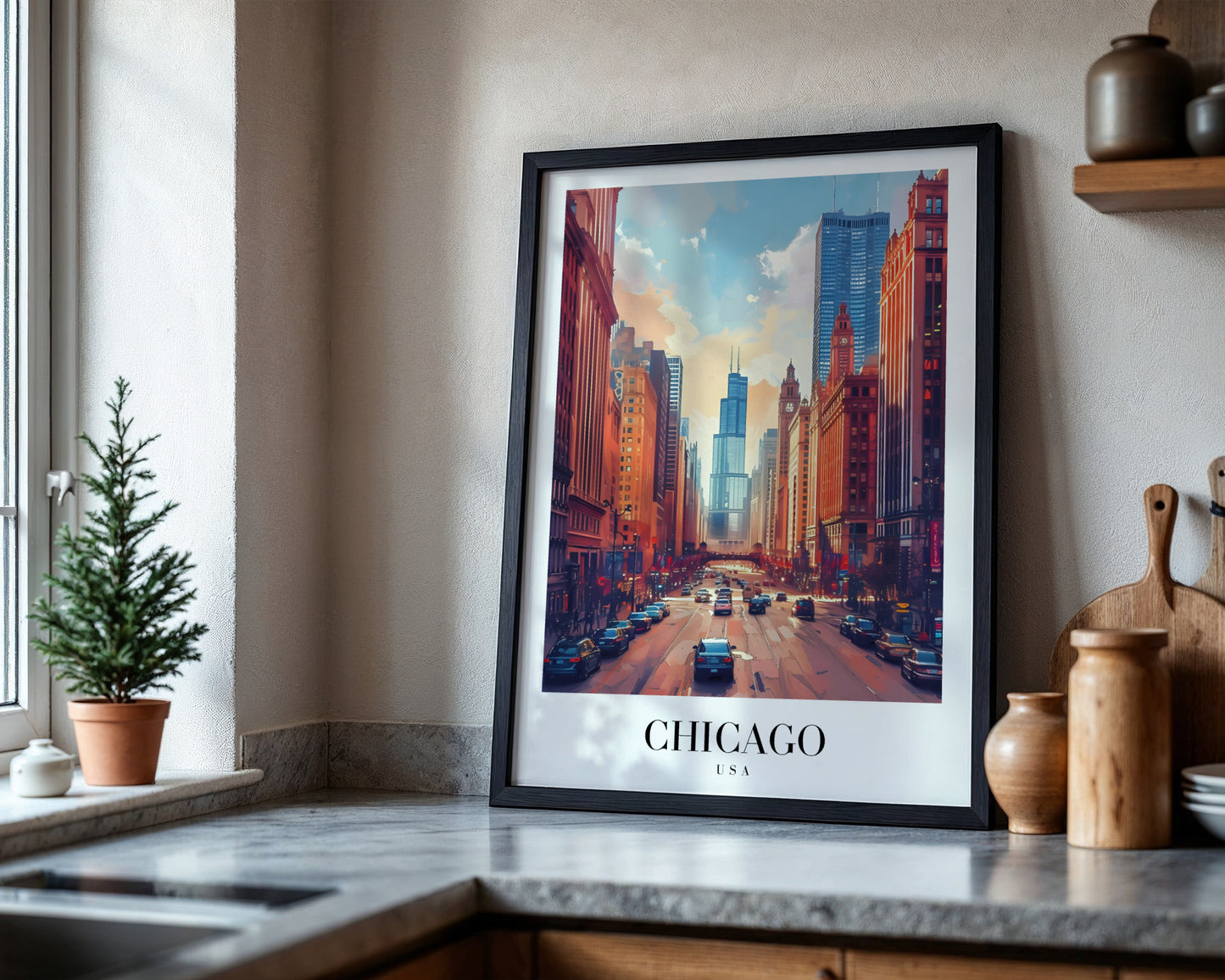 Chicago Cityscape Modern Art Framed Poster – Framed Wall Art Poster - Image 4
