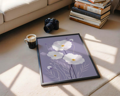 White Anemone Lavender Floral Framed Wall Art – Framed Wall Art Poster - Image 3