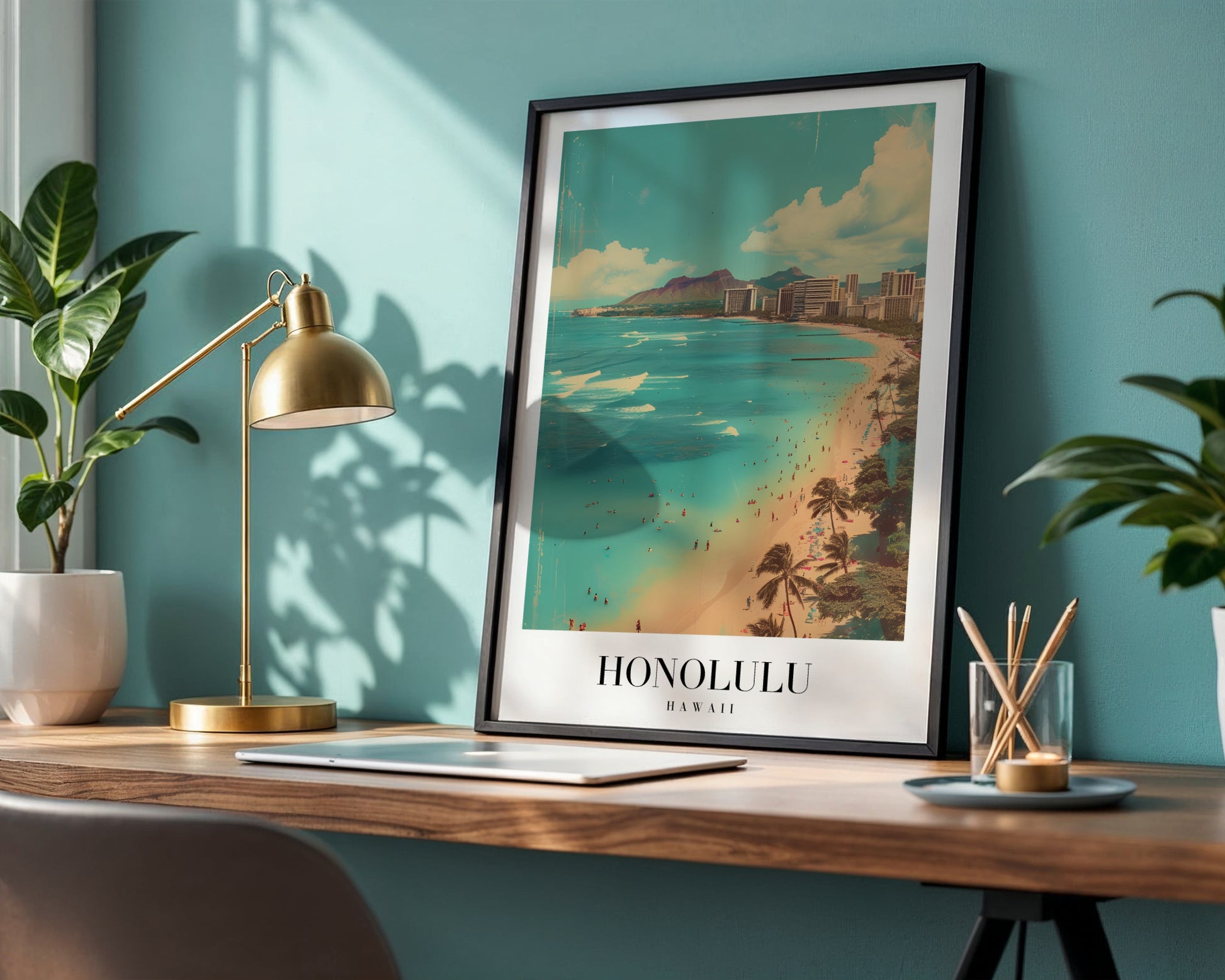 Honolulu Hawaii Waikiki Beach Framed Poster – Framed Wall Art Poster - Image 1