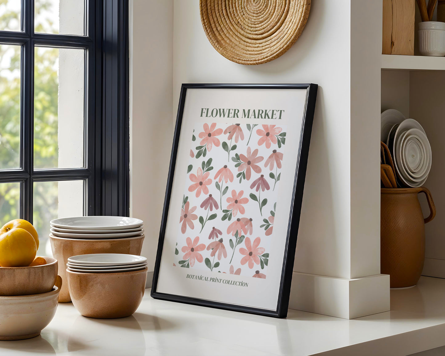 Pink Flower Market Botanical Print Framed Poster – Framed Wall Art Poster - Image 1