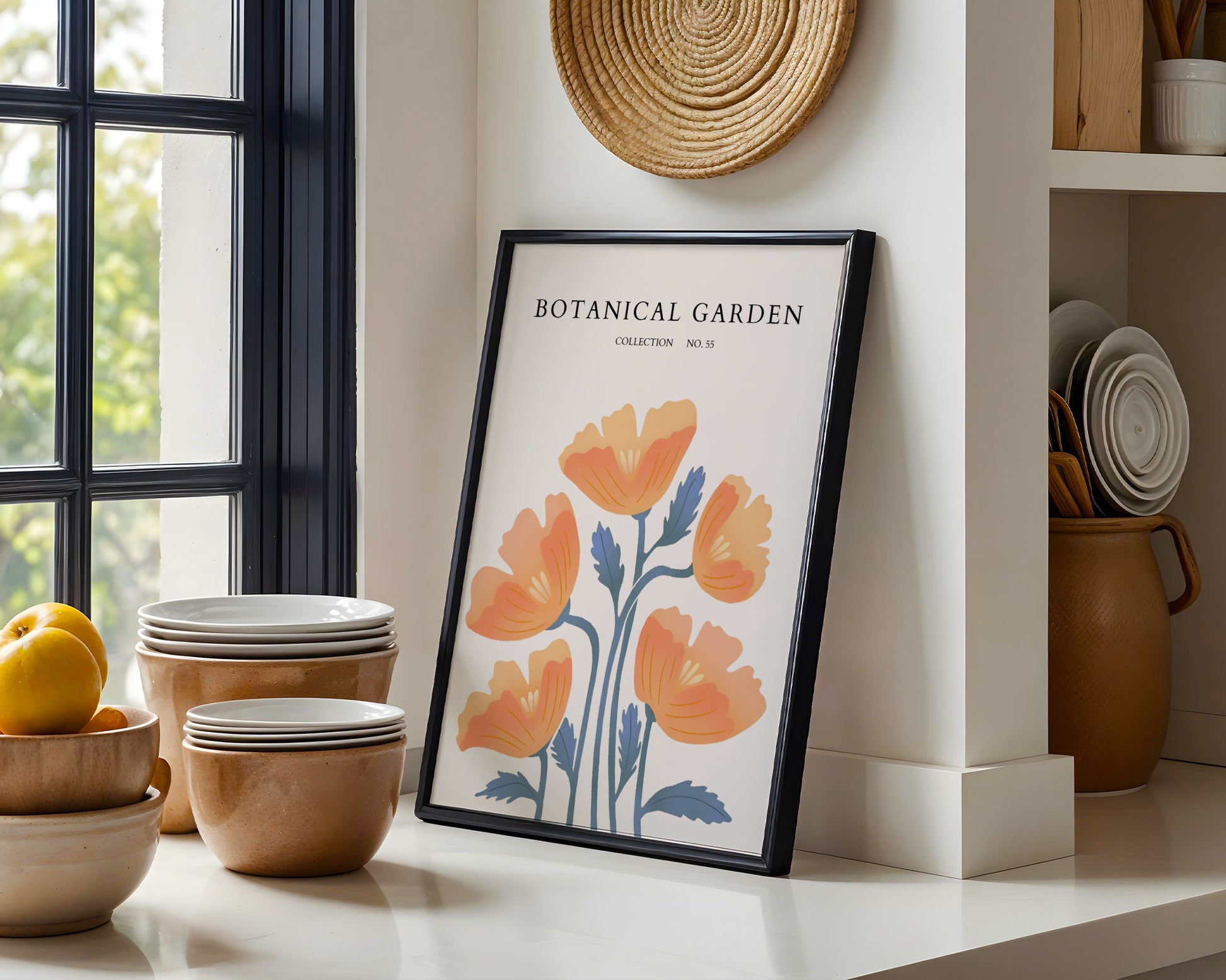 Botanical Garden Orange Floral Framed Poster – Framed Wall Art Poster - Image 1