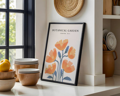 Botanical Garden Orange Floral Framed Poster – Framed Wall Art Poster - Image 1