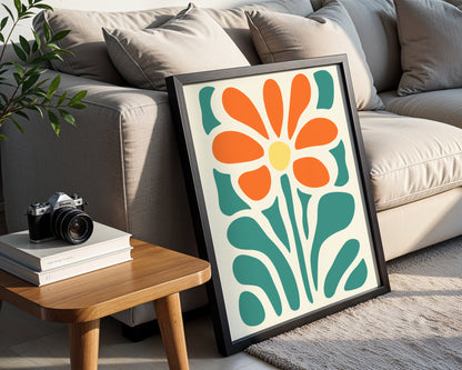 Orange Teal Abstract Flower Framed Poster – Framed Wall Art Poster - Image 3