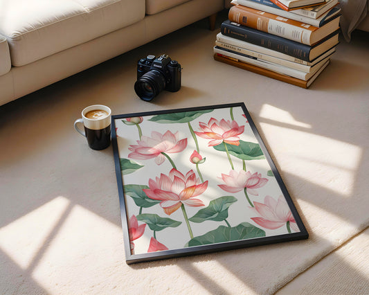 Elegant Pink Lotus Flowers Botanical Framed Poster – Framed Wall Art Poster - Image 1