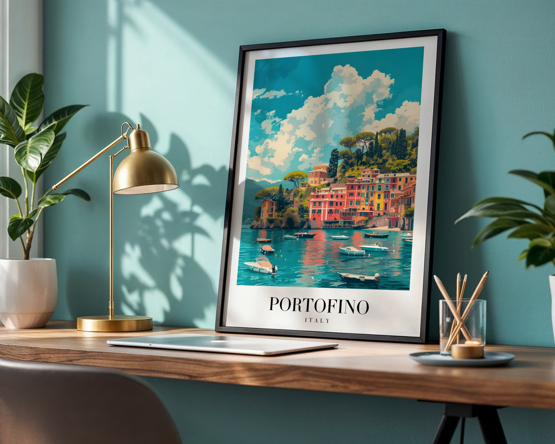 Portofino Italy Coastal Town Framed Travel Poster – Framed Wall Art Poster - Image 1