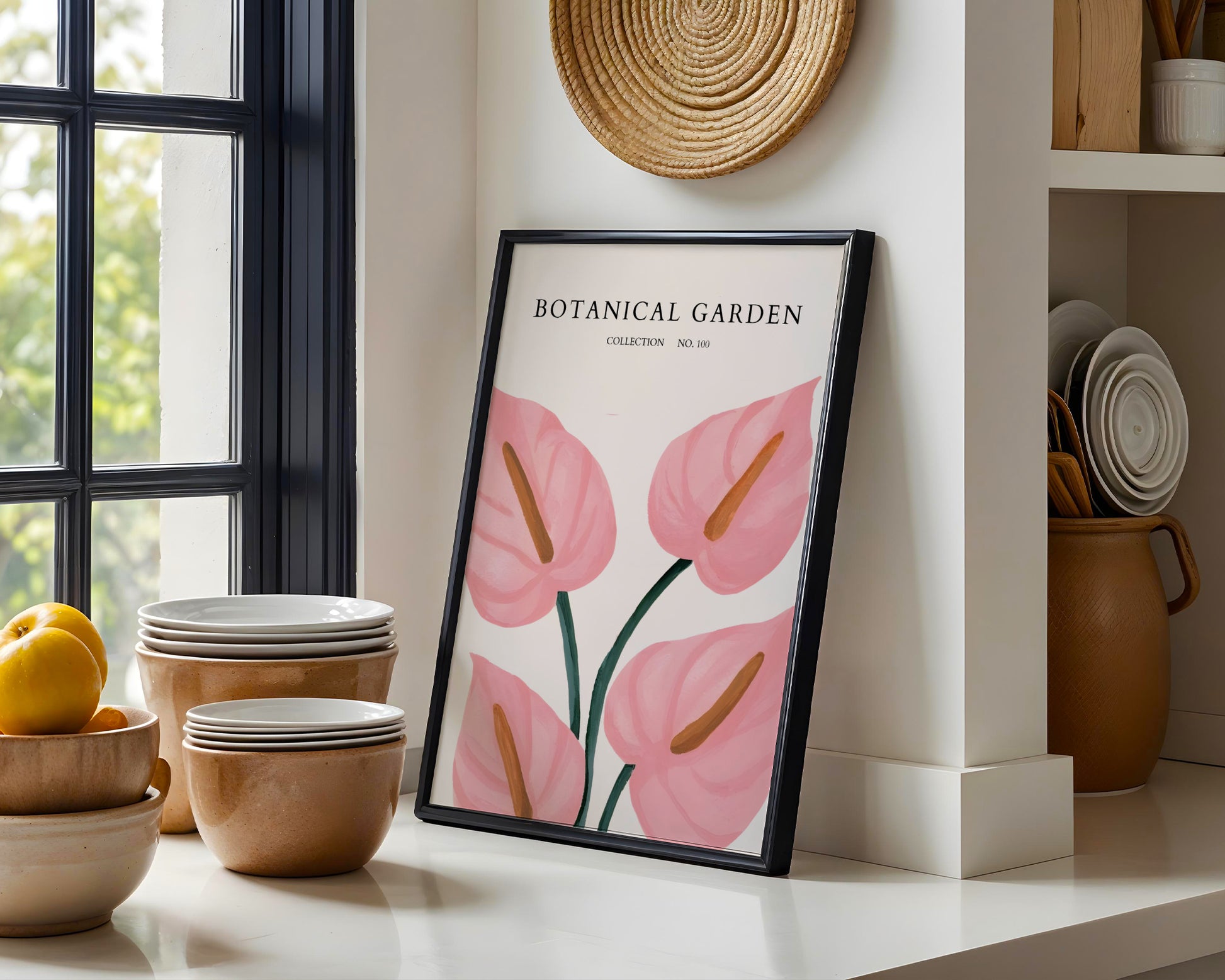 Pink Anthurium Botanical Garden Framed Poster – Framed Wall Art Poster - Image 1