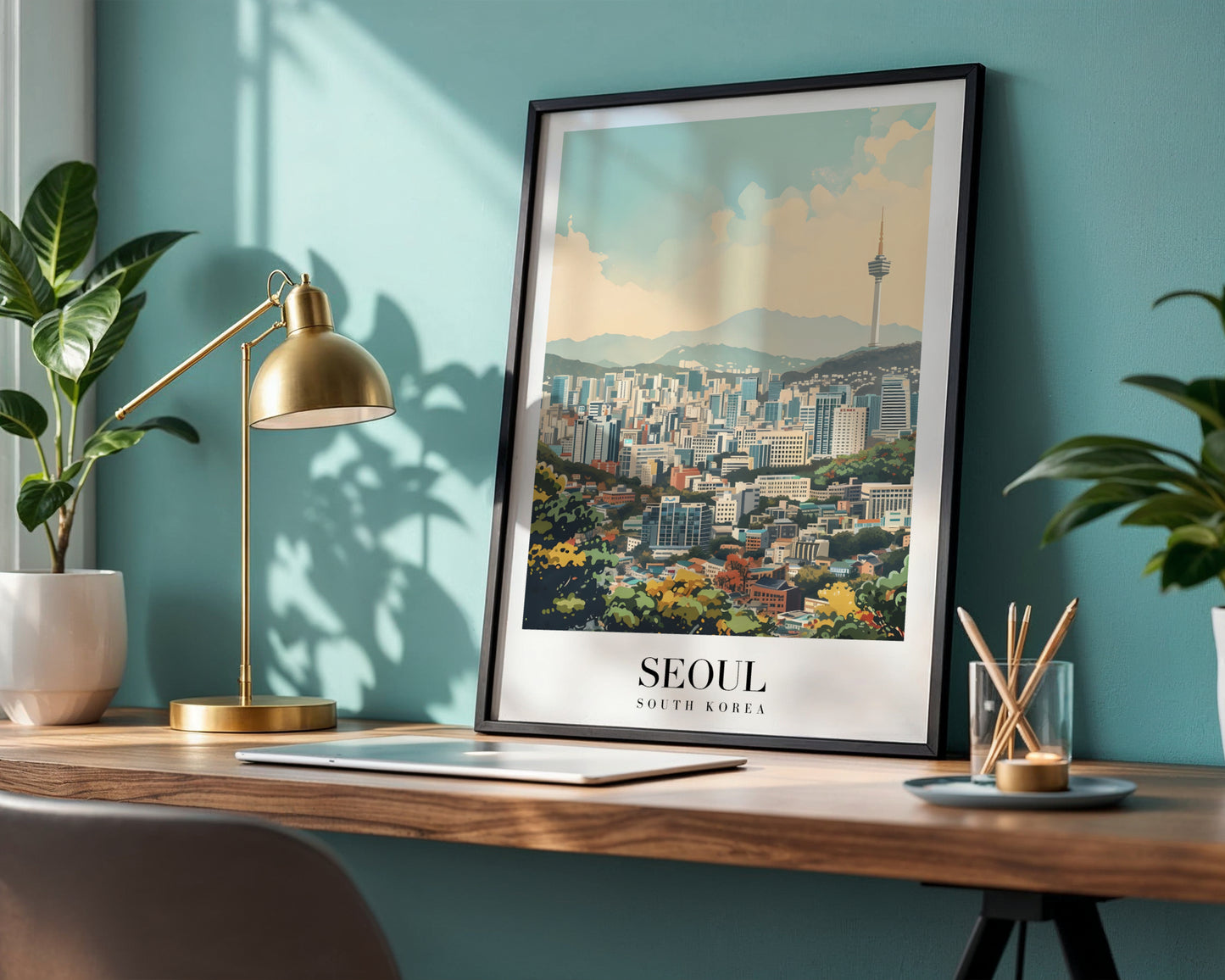 Seoul Cityscape N Tower Framed Poster South Korea Art – Framed Wall Art Poster - Image 1