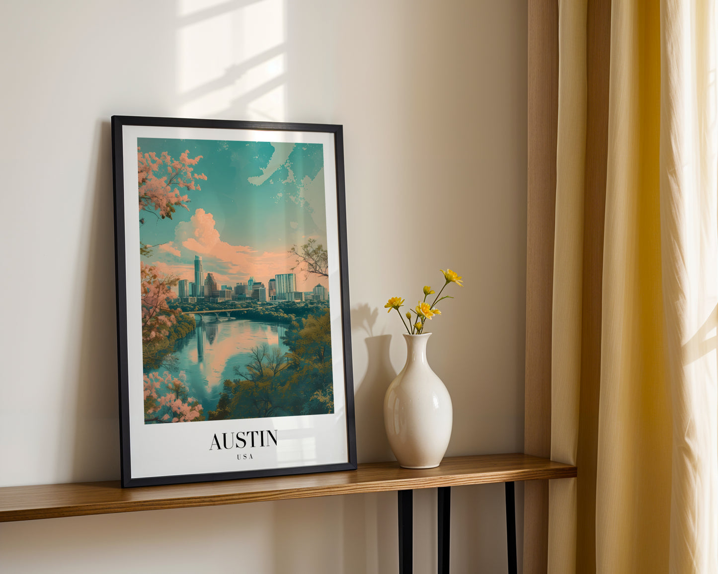 Austin Texas Skyline Cherry Blossom Framed Poster – Framed Wall Art Poster - Image 2