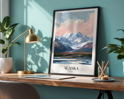 Alaska Mountains & Glacier Lake Framed Poster – Framed Wall Art Poster - Image 1