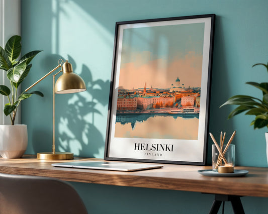 Helsinki Finland Minimalist Cityscape Framed Poster – Framed Wall Art Poster - Image 1