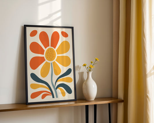 Mid-Century Modern Floral Framed Poster – Framed Wall Art Poster - Image 1