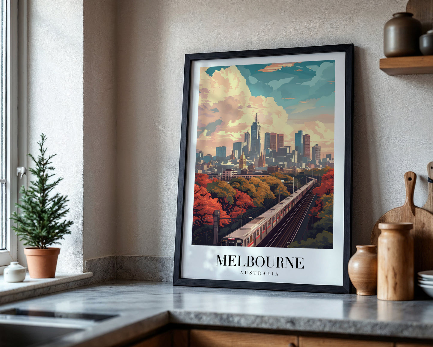 Melbourne Cityscape Autumn Train Framed Poster – Framed Wall Art Poster - Image 4