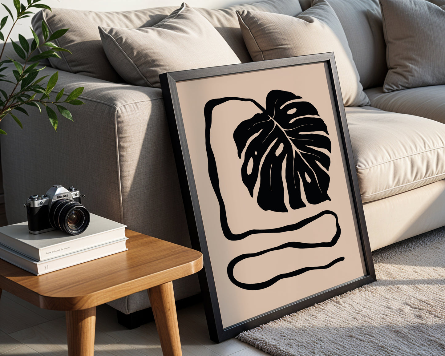 Minimalist Monstera Leaf Abstract Framed Poster – Framed Wall Art Poster - Image 1