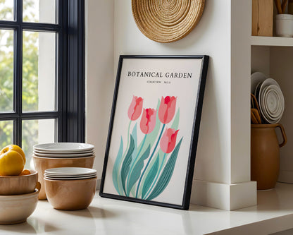 Pink Tulip Botanical Garden Framed Poster – Framed Wall Art Poster - Image 1