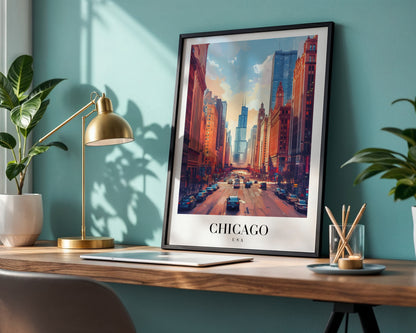 Chicago Cityscape Modern Art Framed Poster – Framed Wall Art Poster - Image 1