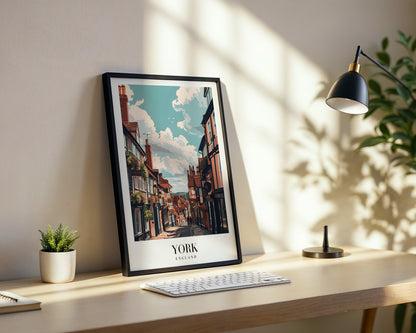 York England Historic Street Scene Framed Wall Art – Framed Wall Art Poster - Image 3