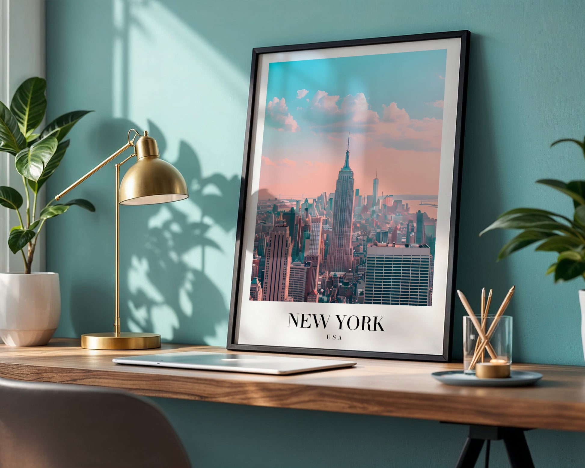 New York City Pastel Sunset Framed Poster – Framed Wall Art Poster - Image 1