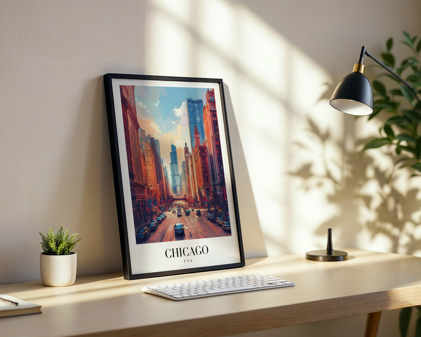 Chicago Cityscape Modern Art Framed Poster – Framed Wall Art Poster - Image 3