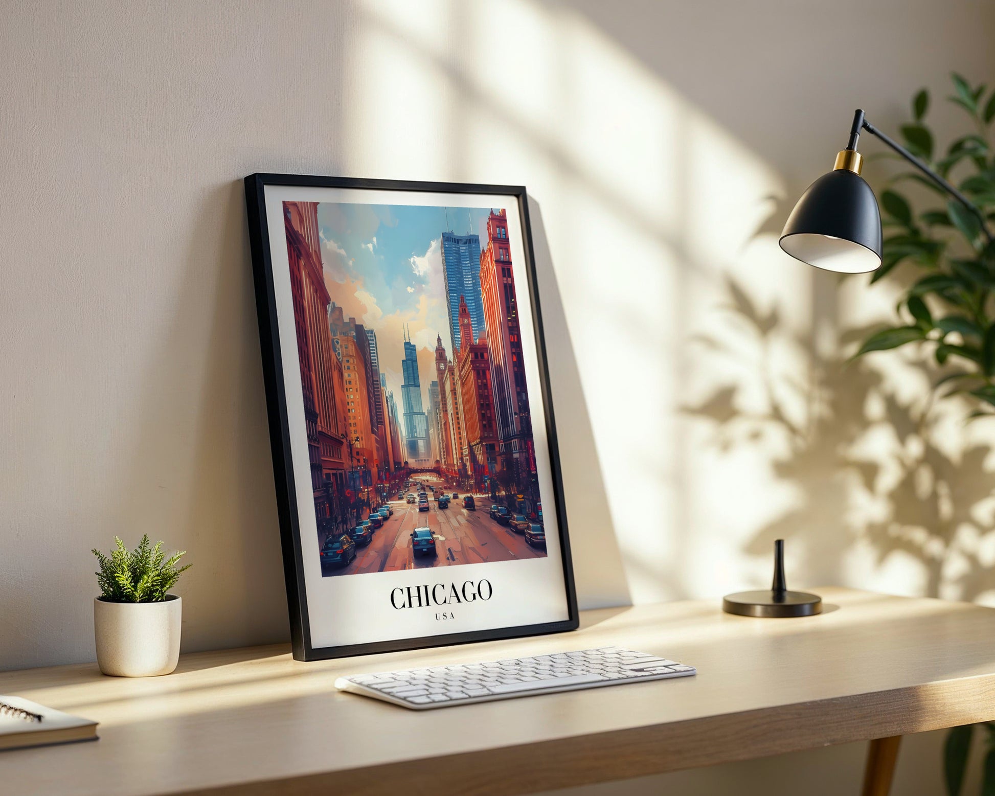 Chicago Cityscape Modern Art Framed Poster – Framed Wall Art Poster - Image 3