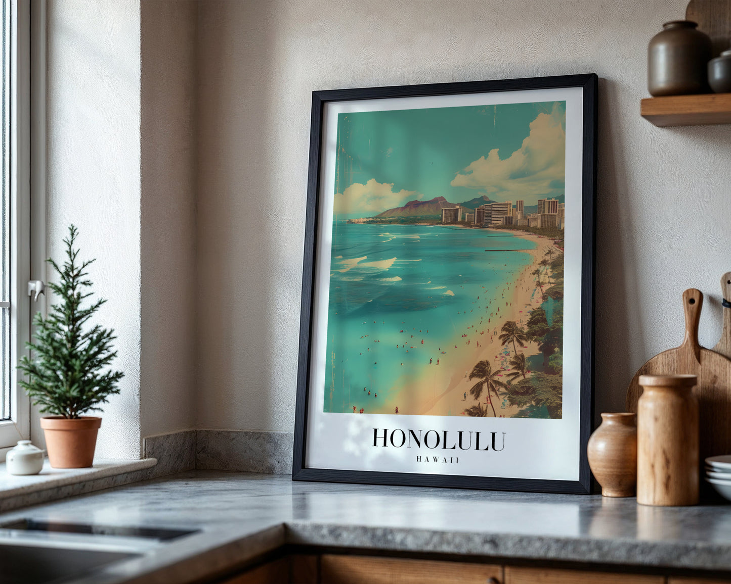 Honolulu Hawaii Waikiki Beach Framed Poster – Framed Wall Art Poster - Image 4