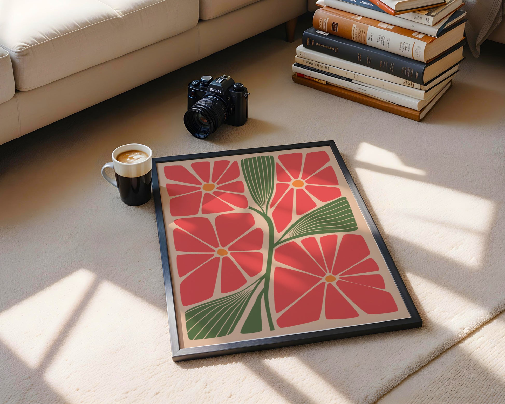 Coral Green Abstract Floral Framed Poster – Framed Wall Art Poster - Image 3