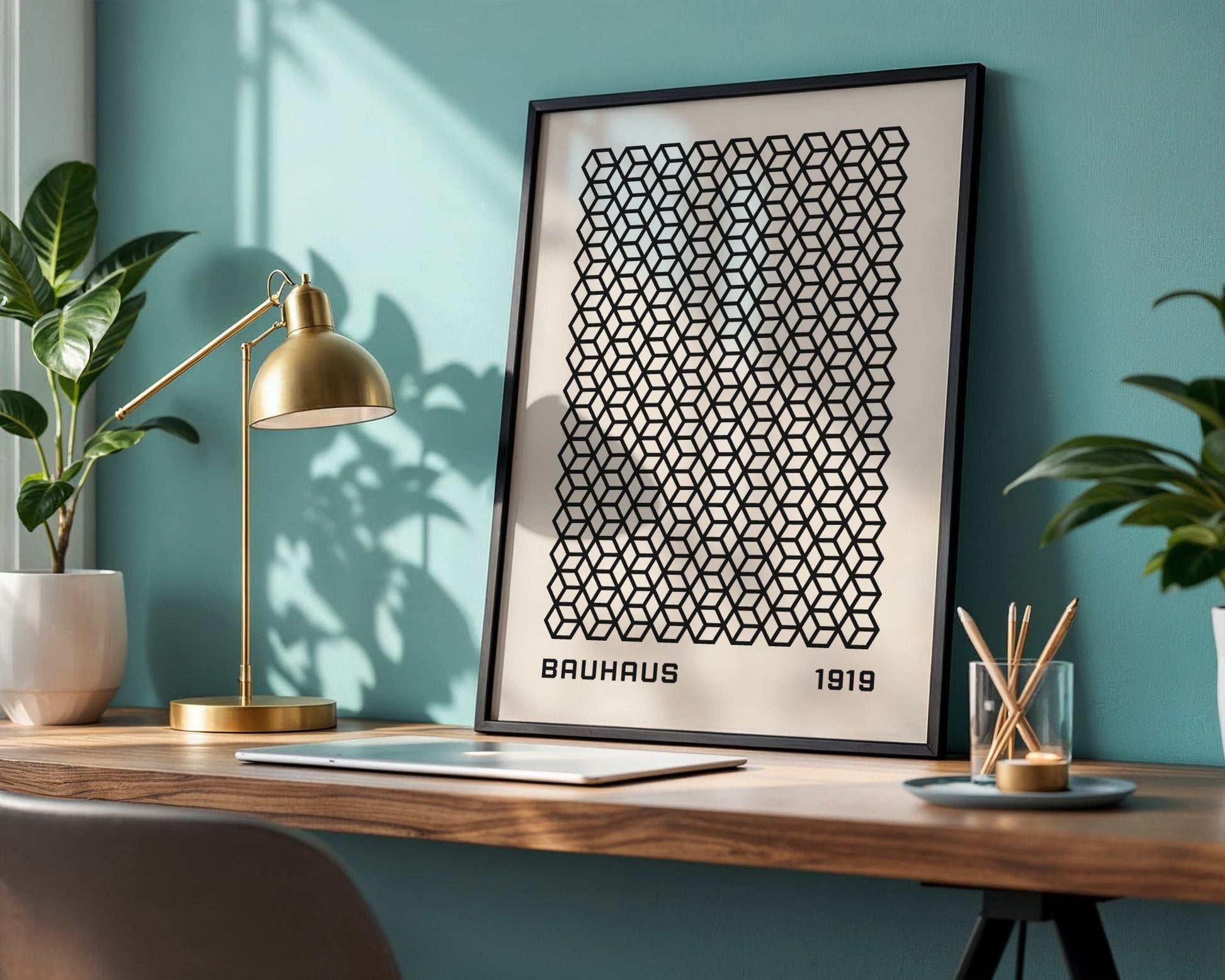 Bauhaus 1919 Geometric Cube Pattern Framed Poster - Image 3