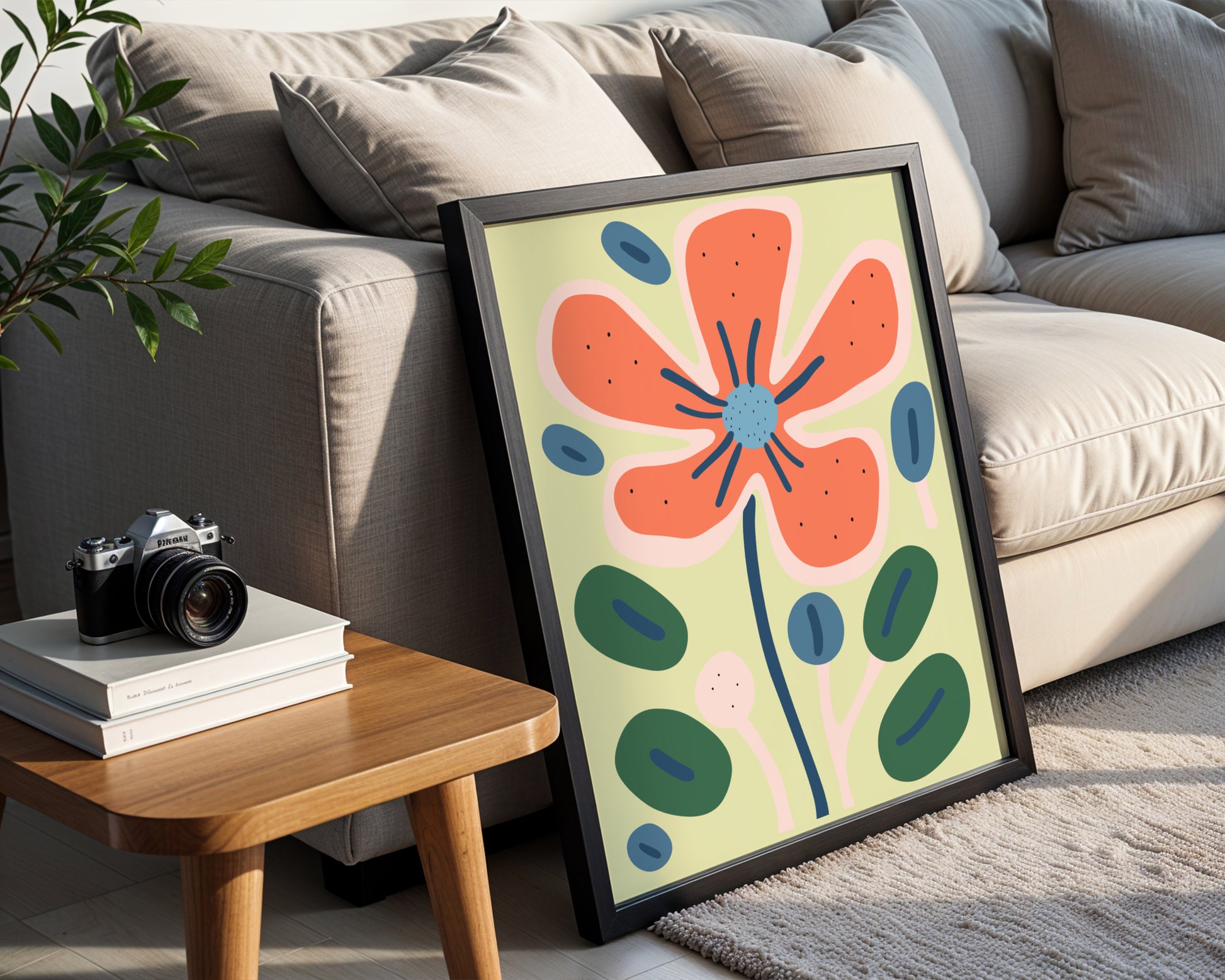 Vibrant Abstract Coral Flower Framed Poster – Framed Wall Art Poster - Image 1
