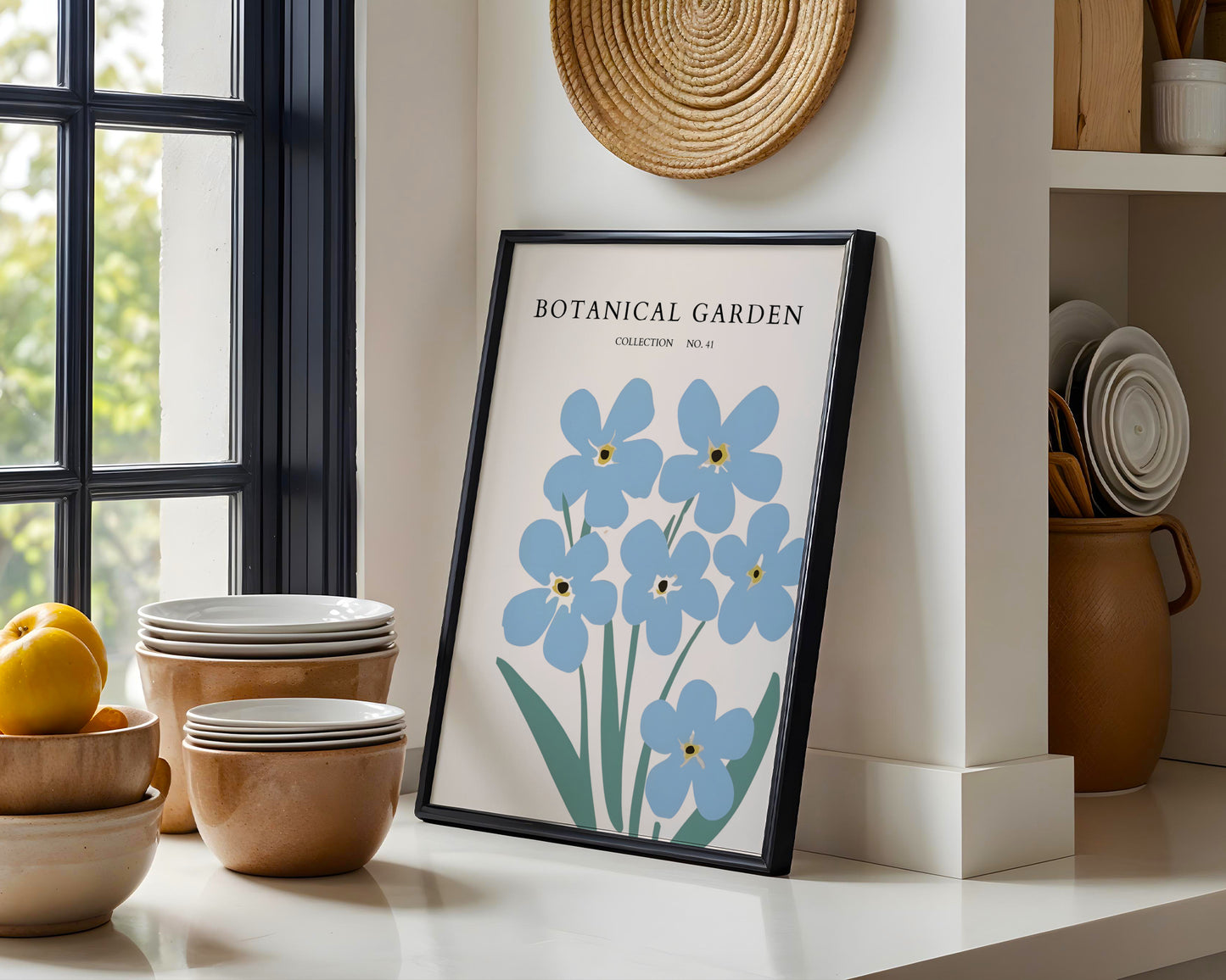 Botanical Garden Blue Flowers Framed Poster – Framed Wall Art Poster - Image 1