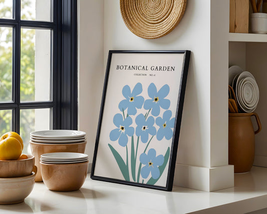 Botanical Garden Blue Flowers Framed Poster – Framed Wall Art Poster - Image 1