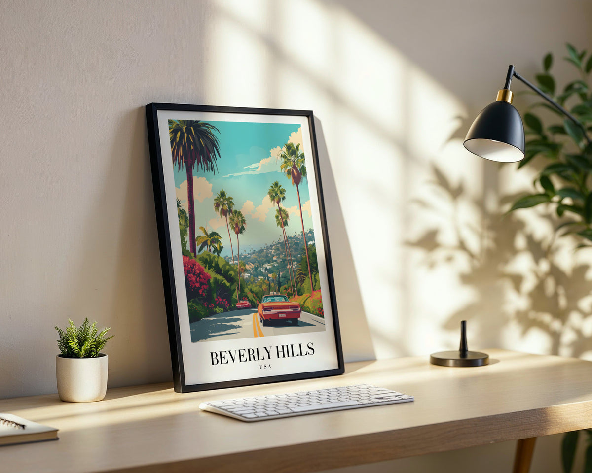 Beverly Hills Classic Car Scenic Framed Poster – Framed Wall Art Poster - Image 3