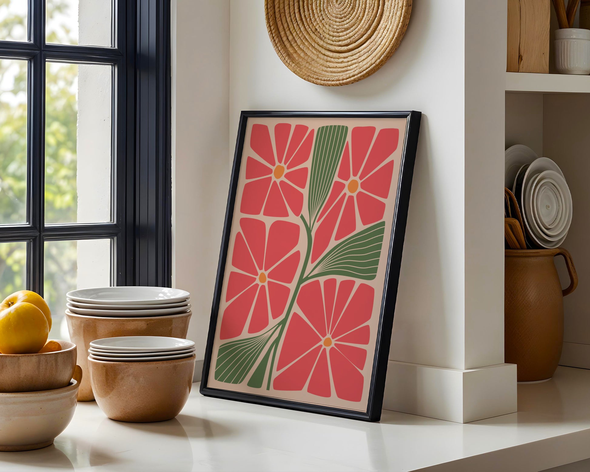 Coral Green Abstract Floral Framed Poster – Framed Wall Art Poster - Image 1